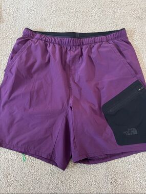 The North Face Purple Athletic Shorts with Black Pocket Panel
